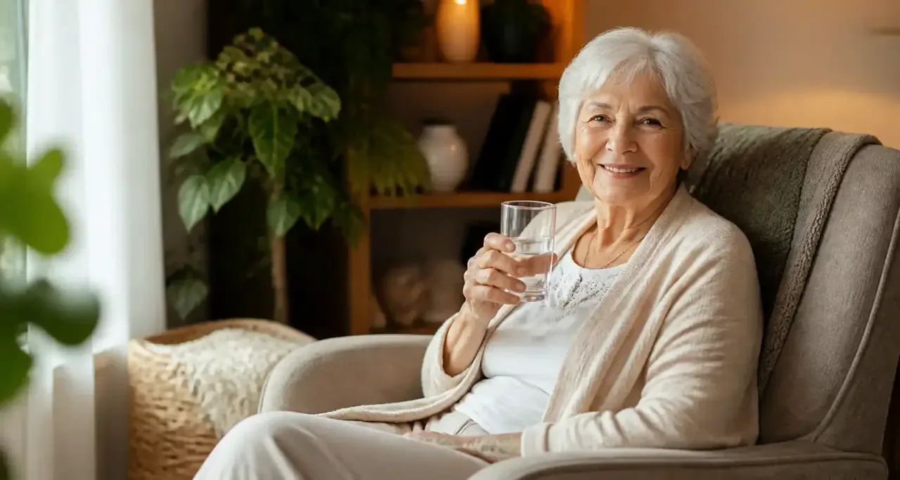 Personne âgée sereine à son domicile