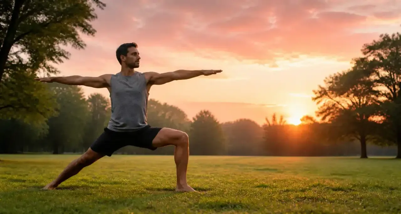 Homme pratiquant le yoga dans un parc pour sa santé