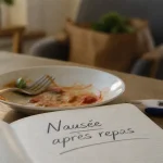 Nausee apres avoir manger : assiette et verre d’eau, symptômes après repas