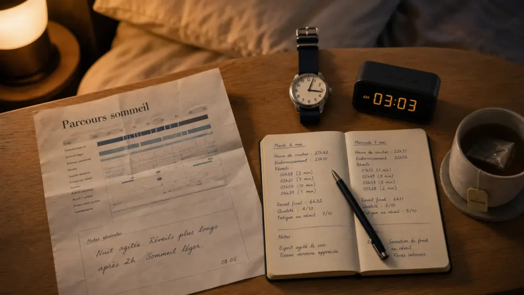 Troubles du sommeil que faire Nantes : réveil 3h03, notes de coucher