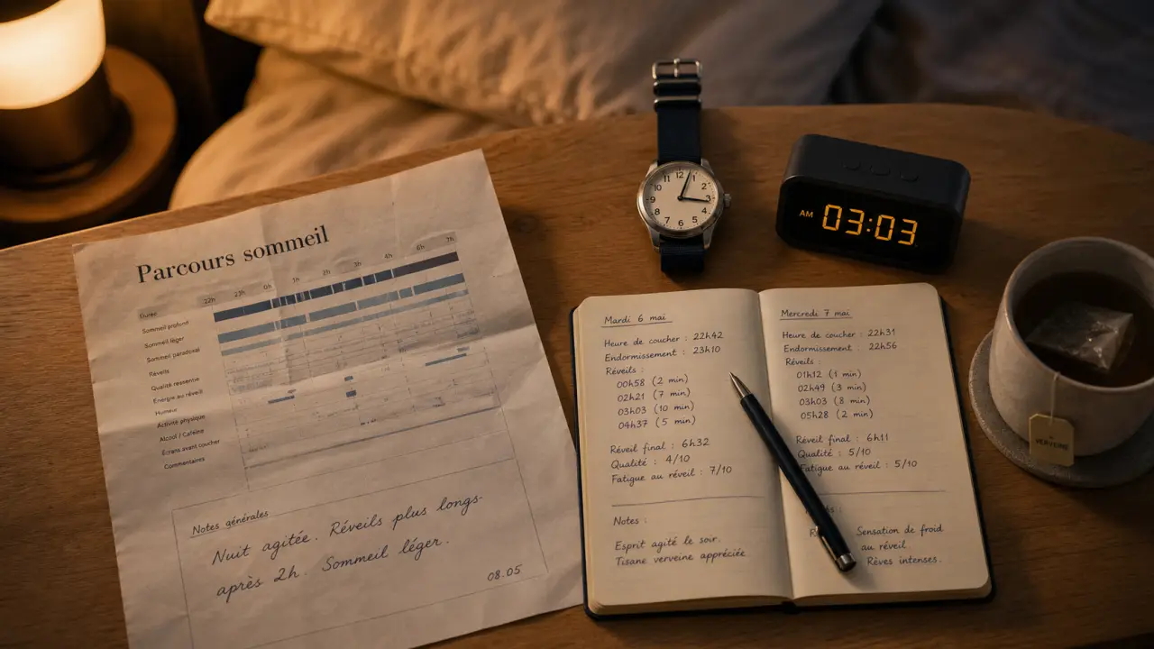 Troubles du sommeil que faire Nantes : réveil 3h03, notes de coucher