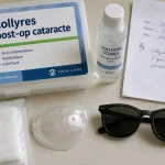cataracte opération suite : kit post-op avec collyres, lunettes et signes d’alerte