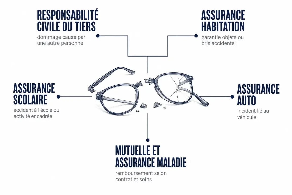Lunette cassée et assurance : schéma des assureurs à contacter selon le contexte de casse
