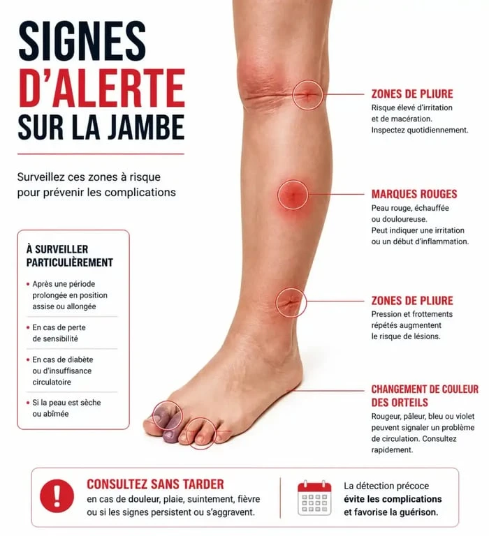 Signes d'alerte d'un bas de contention trop serré sur la jambe