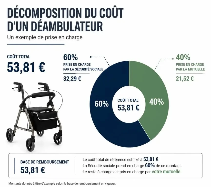 Schéma explicatif du remboursement déambulateur 4 roues par la Sécurité sociale et la mutuelle