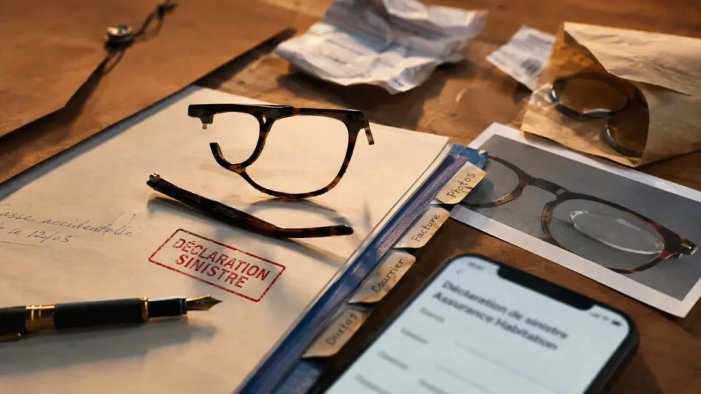 Lunette cassée et assurance : facture et déclaration de sinistre