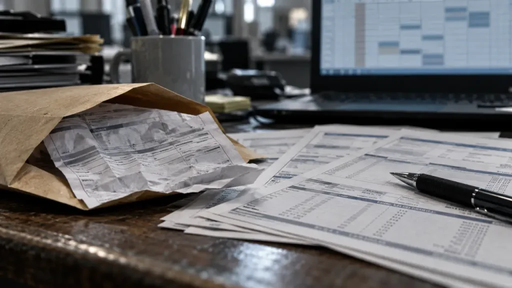 Arrêt maladie : employeur ne paie pas, documents de paie sur bureau
