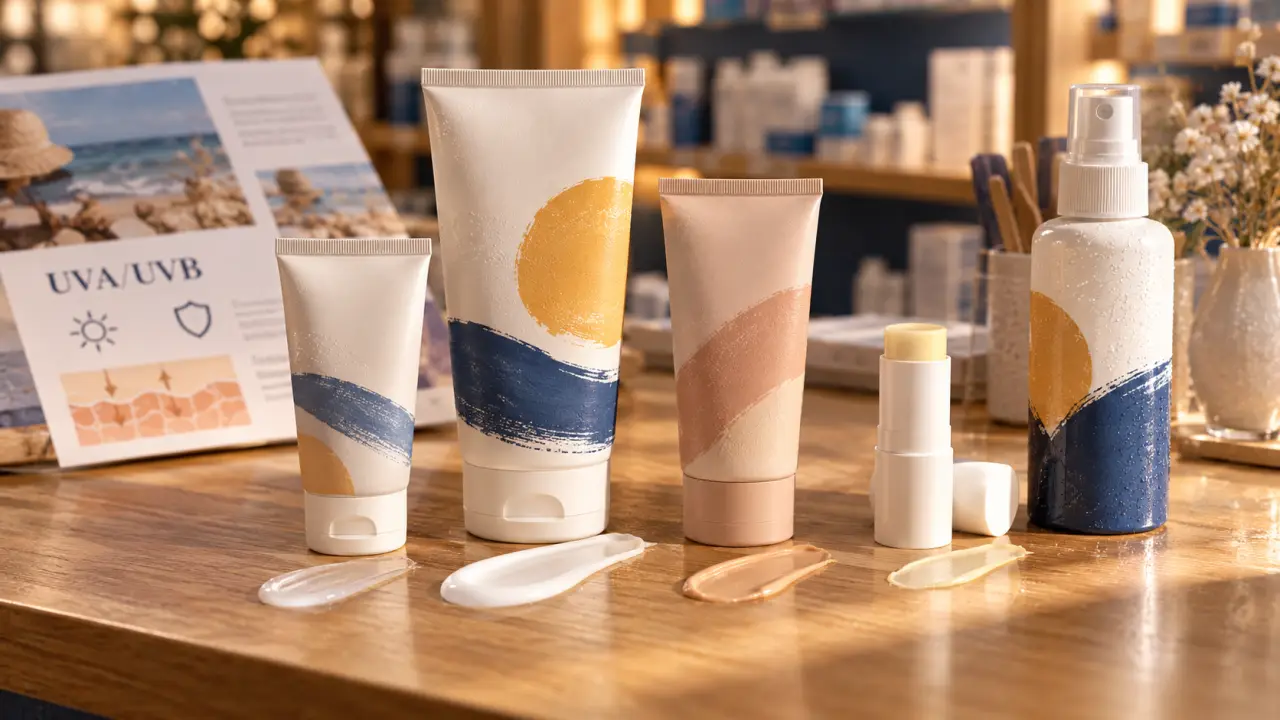 Crème solaire pharmacie : fluide visage, lait corps, crème teintée sur comptoir
