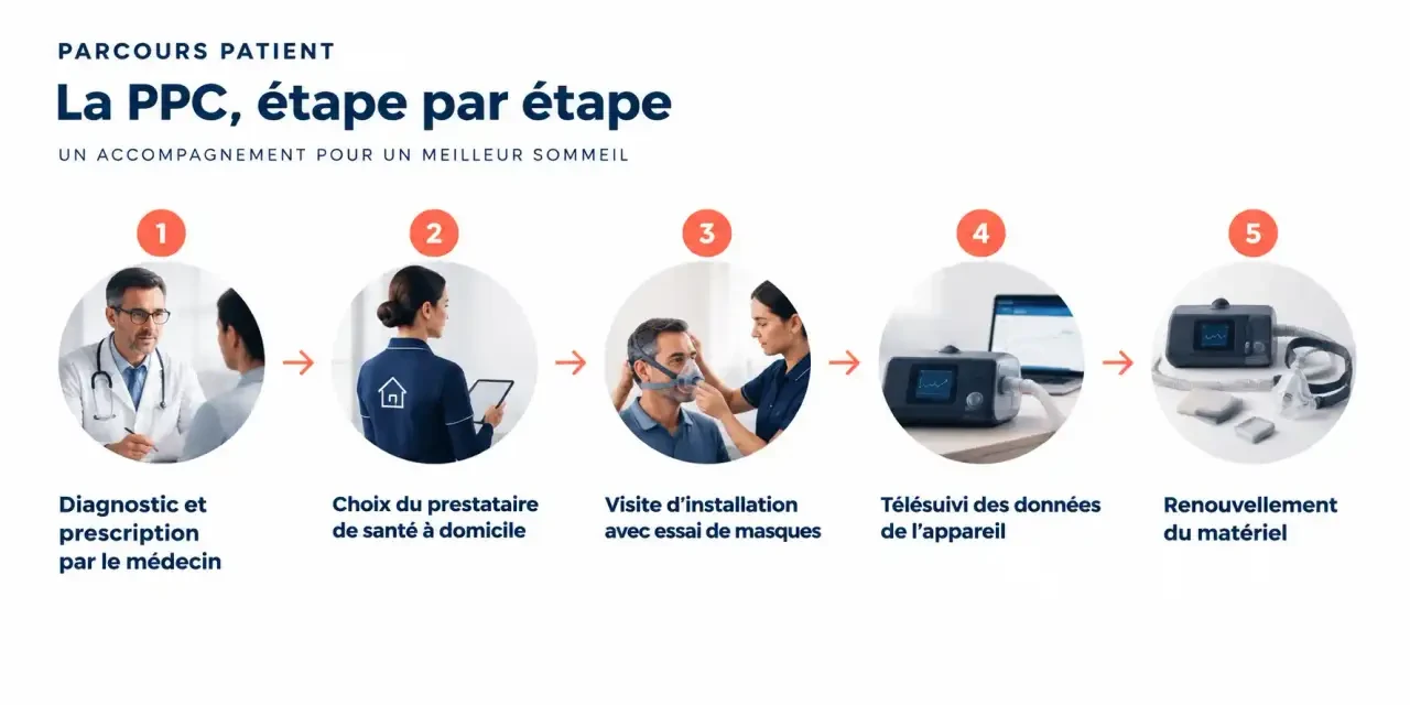 Parcours patient avec un prestataire apnée du sommeil : de la prescription de la PPC à l'installation et au télésuivi