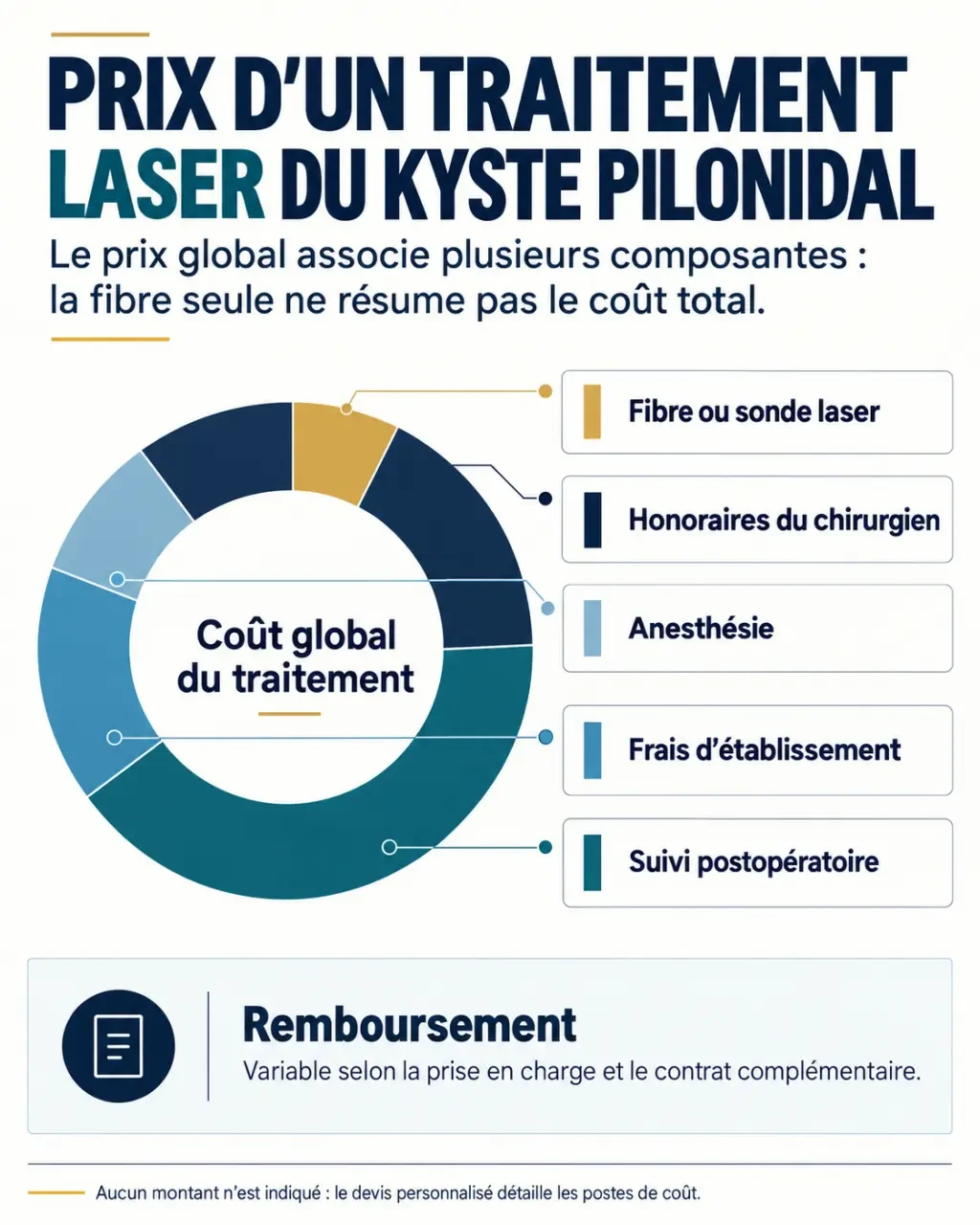 Traitement laser kyste pilonidal prix : répartition des postes de coût et du remboursement