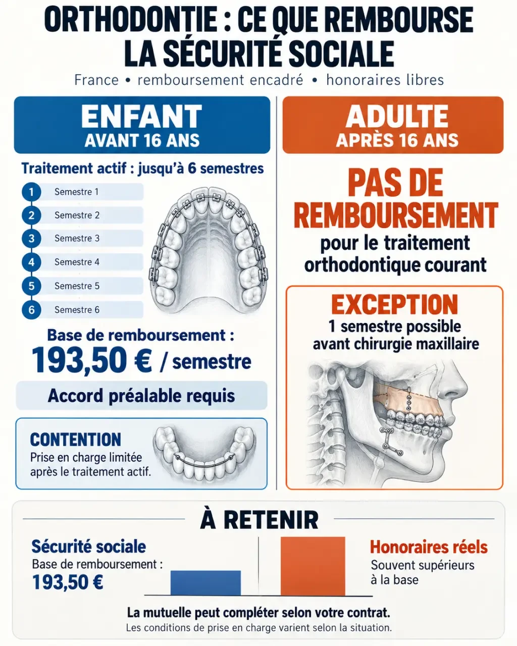 Infographie sur l’orthodontie remboursée par la Sécurité sociale selon l’âge et le traitement