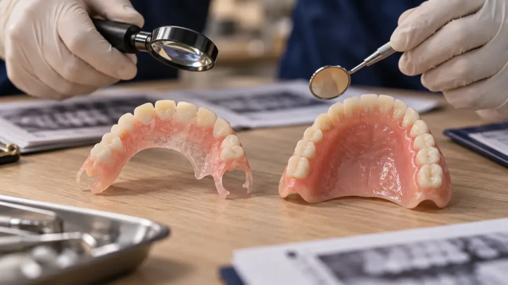Flexible dentier sans palais, prothèse souple vs rigide avec plaque palatine